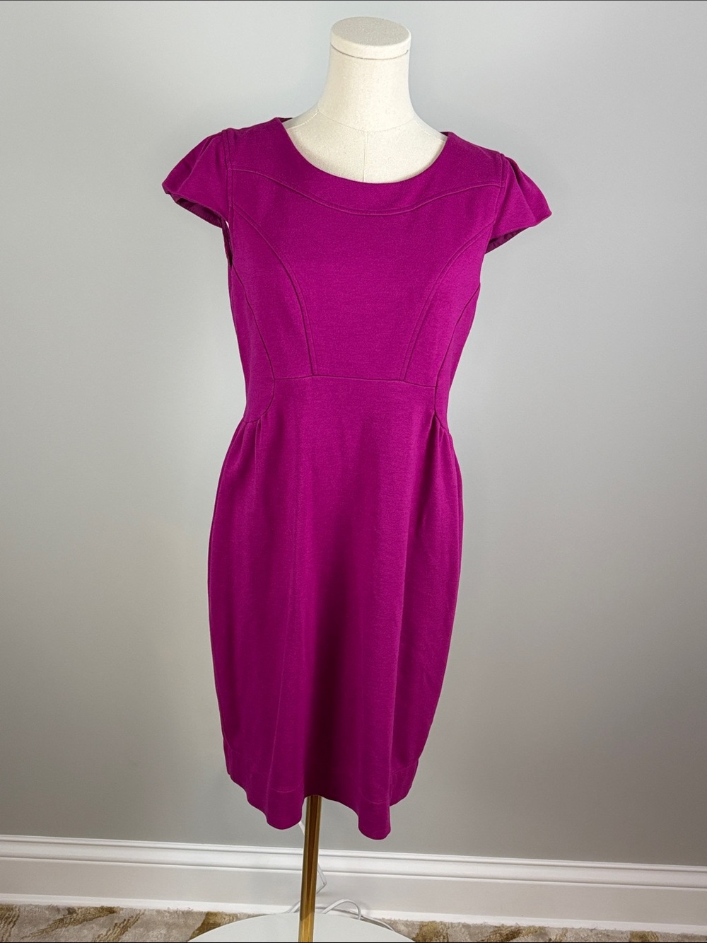 Taylor Fuchsia Midi Dress with Cap Sleeves
